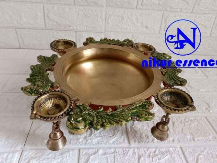 Buy Brass Peacock Urli with Colorful Designs Handcrafted Brass - Perfect for Home Temple, Puja Room, and Spiritual Decor