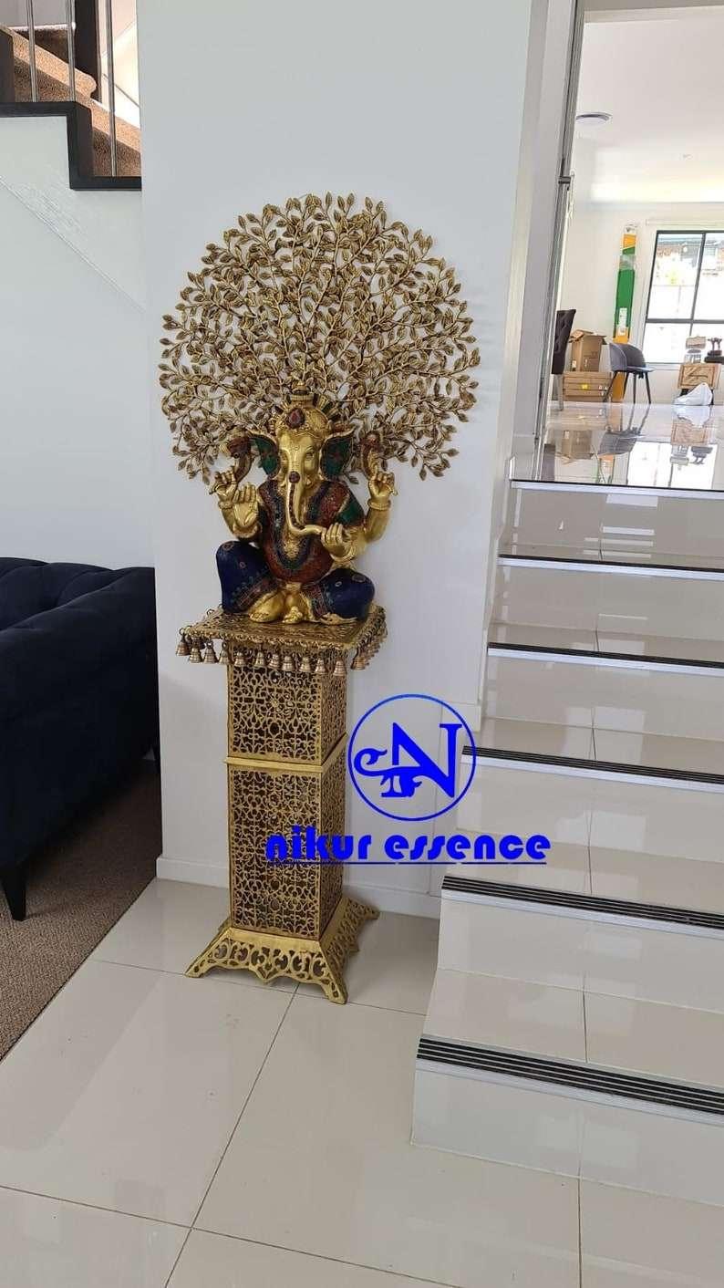 Online buy Brass Ganesha Figurine on Elegant Stand with Beautifully Crafted Brass Tree and Stunning Stone Work