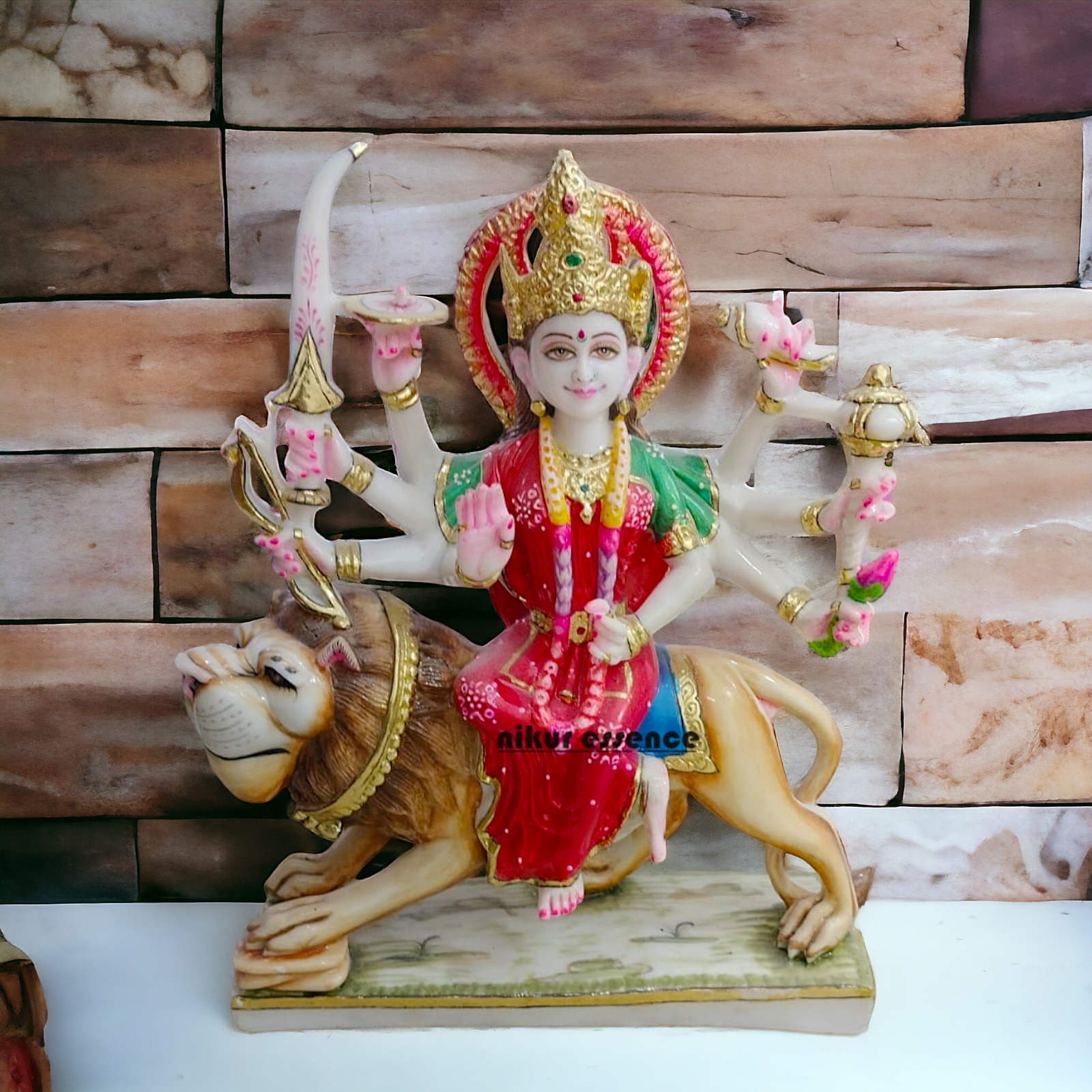 Buy Cultured Marble Durga Sitting on Lion Statue 18 inch Nikuressence durga maa murti Handcrafted Hindu Goddess Sculpture Handcrafted Hindu Goddess Sculpture for Meditation Room Hindu Goddess Durga Idol Hindu Temple Statue Home Temple Decor Intricately Carved Goddess Durga for Spiritual Decor maa durga murti Marble Goddess Durga Statue Marble Goddess Durga Statue for Home Temple Nikur Essence Nikur Essence Marble Goddess Durga for Spiritual Growth Premium White Marble Statue of Goddess Durga