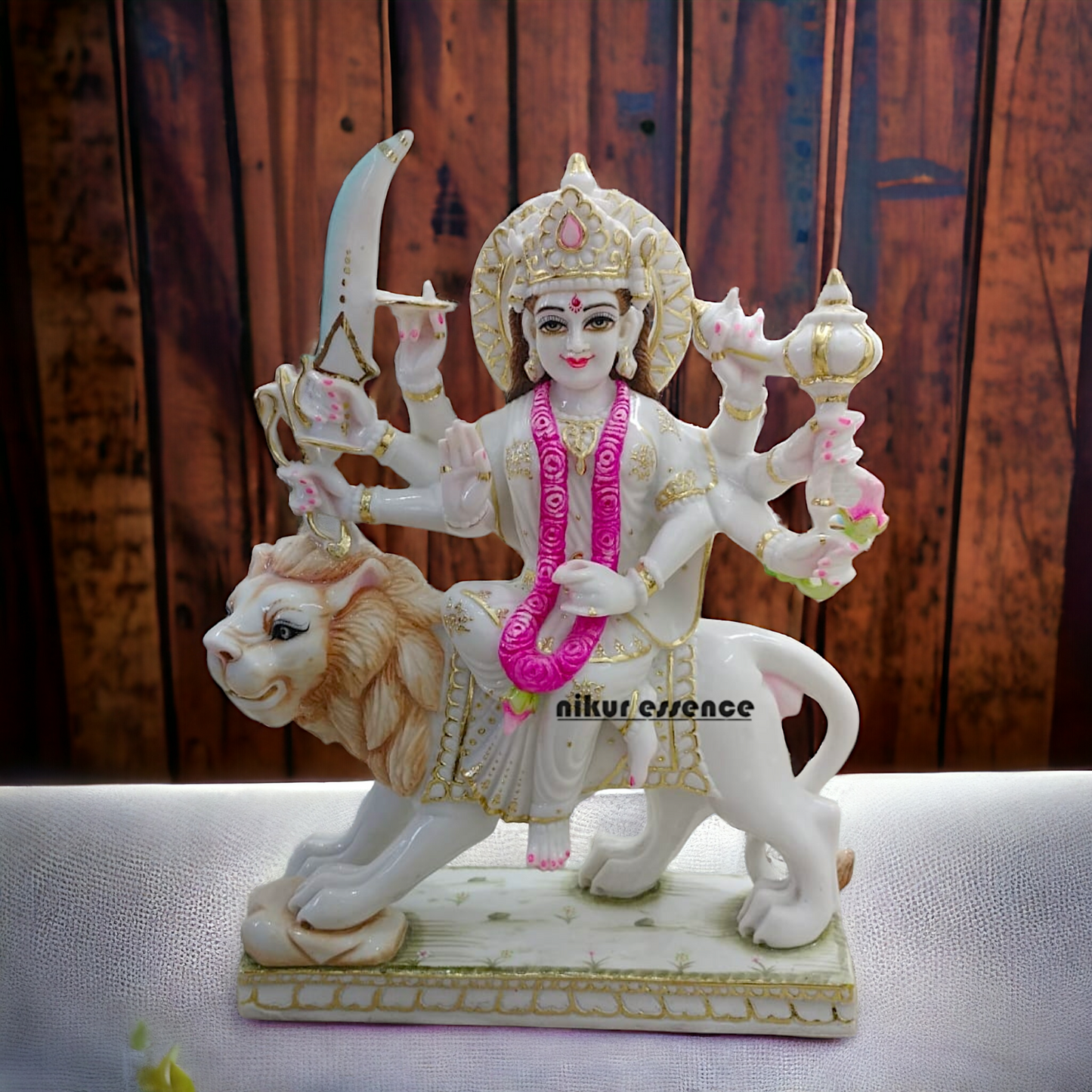 Cultured Marble Maa Durga Sitting on Lion Statue 2 feet Nikuressence durga maa murti Handcrafted Hindu Goddess Sculpture Handcrafted Hindu Goddess Sculpture for Meditation Room Hindu Goddess Durga Idol Hindu Temple Statue Home Temple Decor Intricately Carved Goddess Durga for Spiritual Decor maa durga murti Marble Goddess Durga Statue Marble Goddess Durga Statue for Home Temple Nikur Essence Nikur Essence Marble Goddess Durga for Spiritual Growth Premium White Marble Statue of Goddess Durga