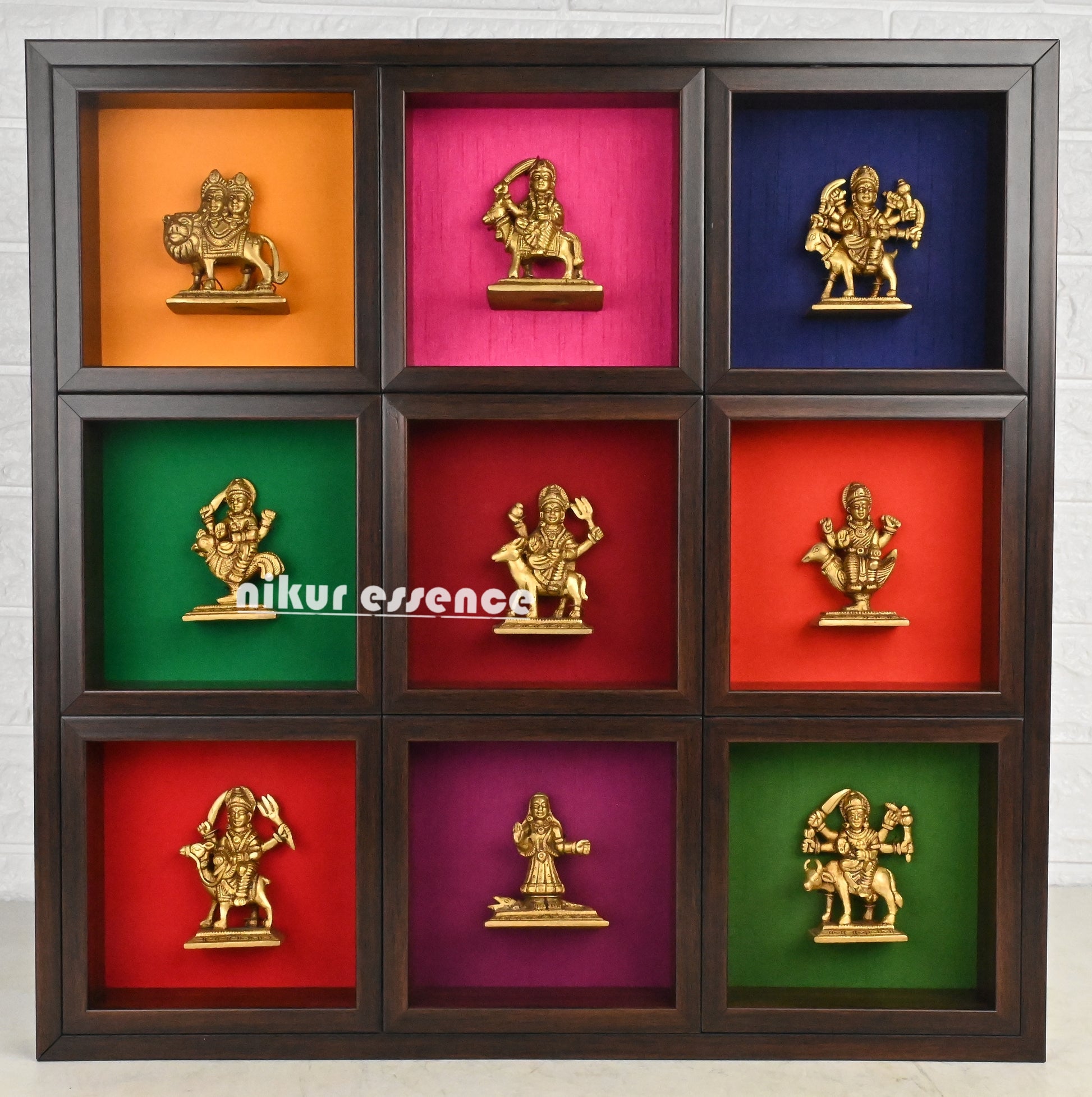 Brass Navdurga Idols with solid frame Idols Nikuressence