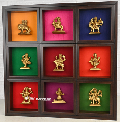 Brass Navdurga Idols with solid frame Idols Nikuressence