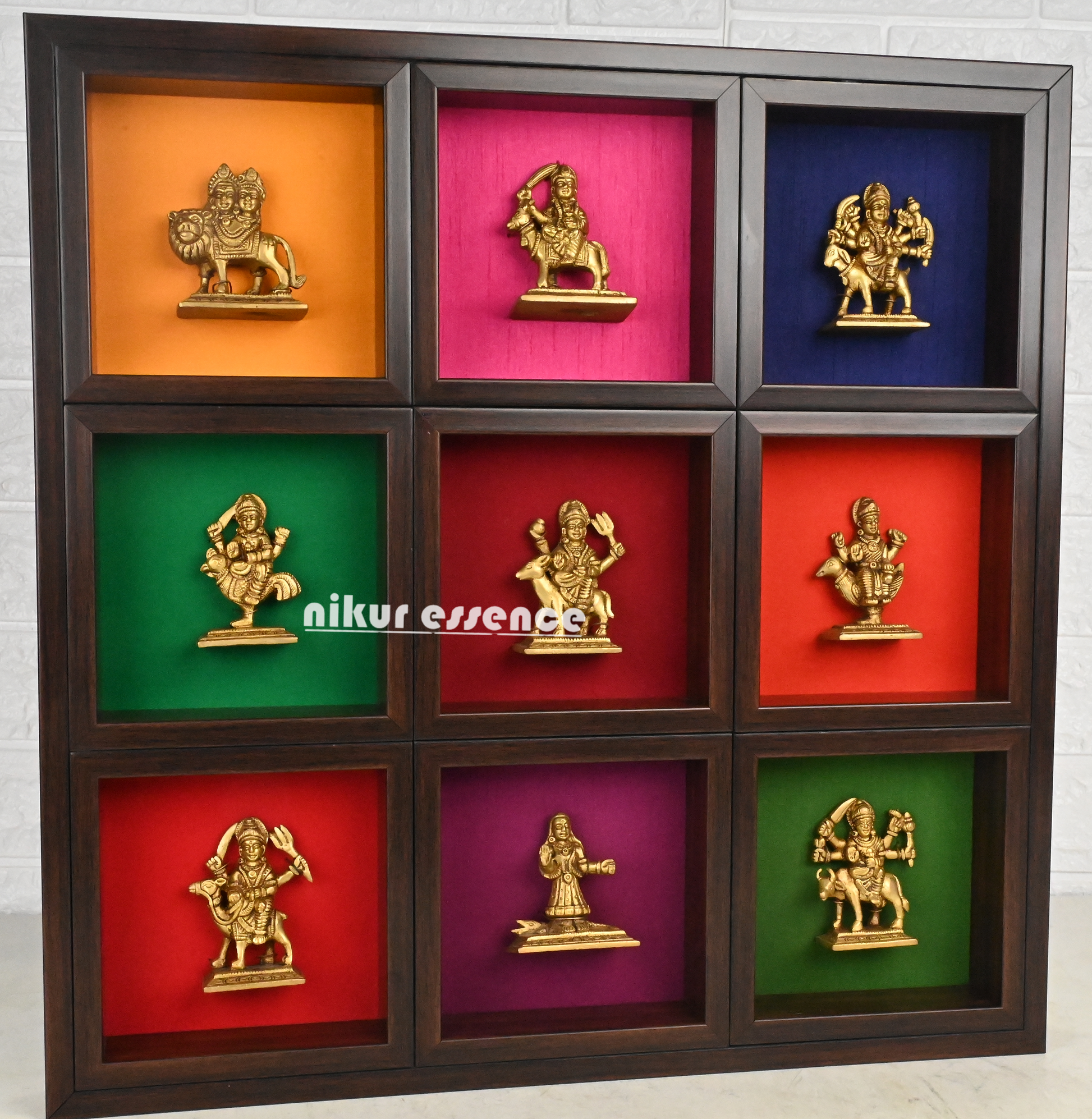 Brass Navdurga Idols with solid frame Idols Nikuressence