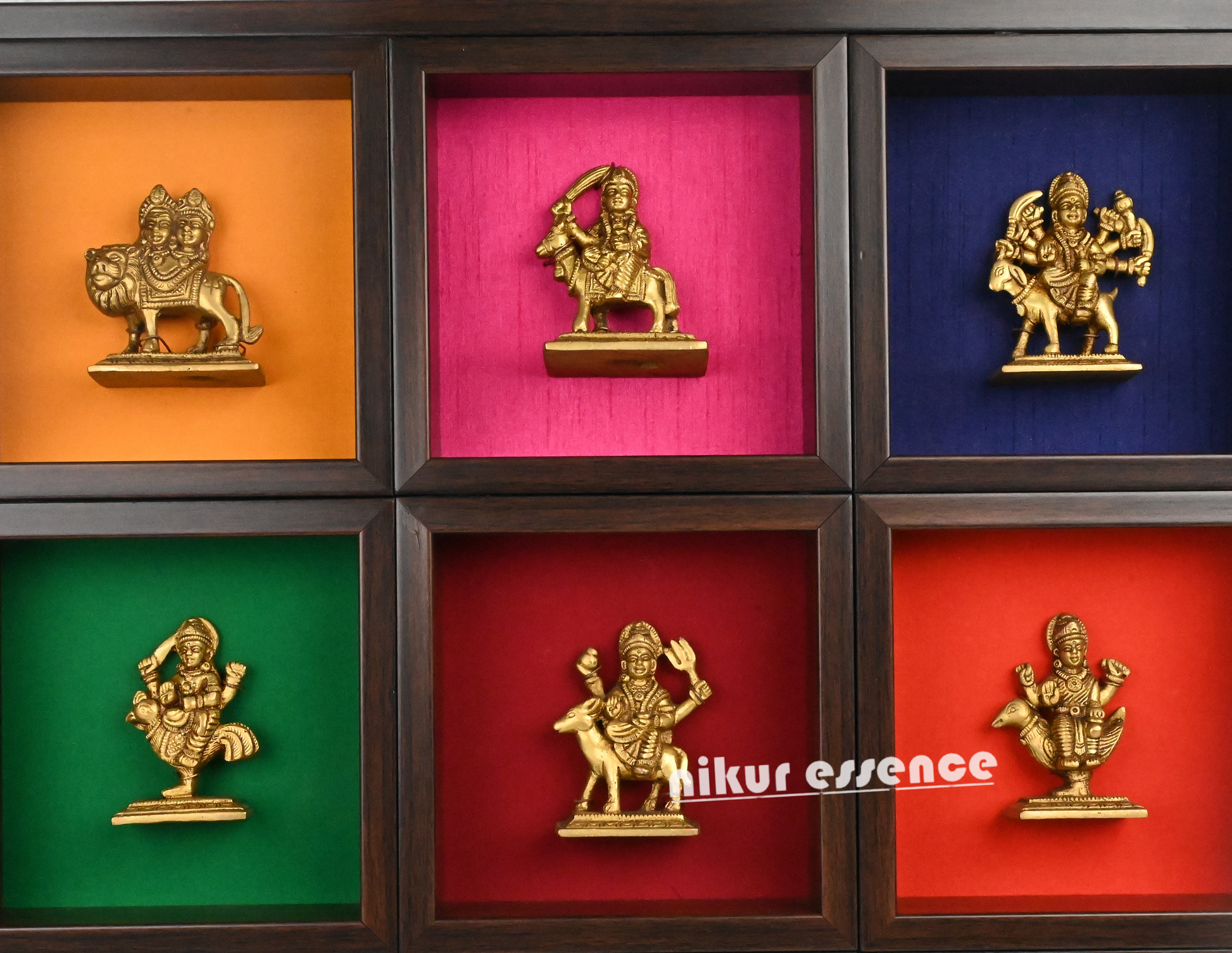 Brass Navdurga Idols with solid frame Idols Nikuressence