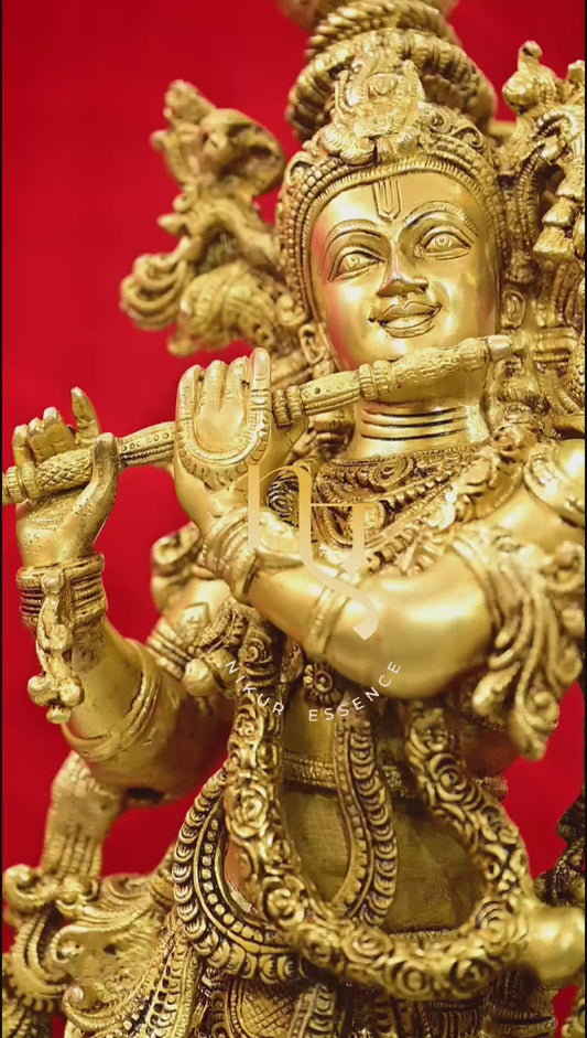 Pure Brass Krishna Standing Statue - 30 inches