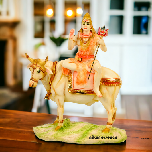 Buy Shiva with nandi Statue-11 inch Cultured Marble Nikuressence Hindu God Statues Hindu God Statues for Worship lord shiva marble statue for sale Marble Sculptures marble shiv ling marble shiv murti marble shiva Marble Shiva Statue for Home Temple Decor Marble Shiva Statue online Religious Art Spiritual Growth